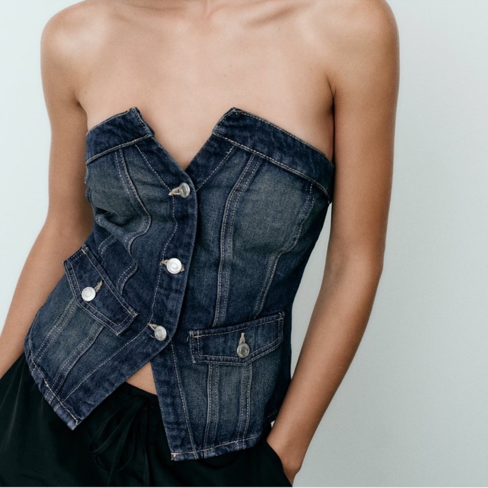 New Zara strapless denim top size XS - Picture 4 of 6